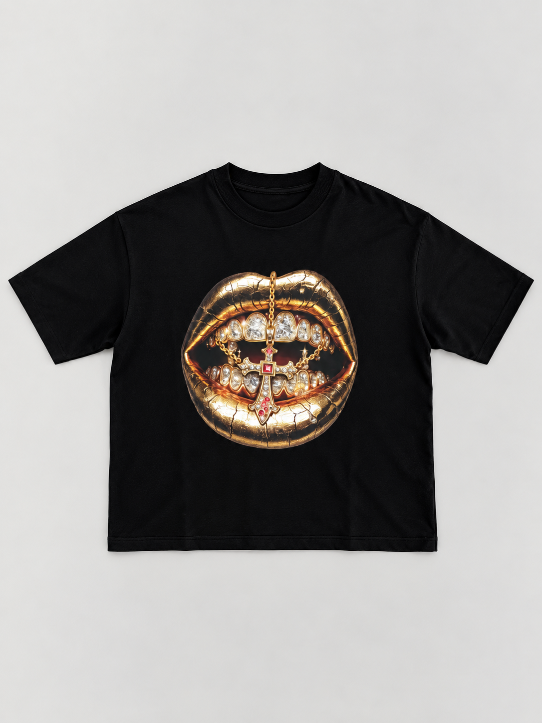 T-shirt boxy fit lips gold