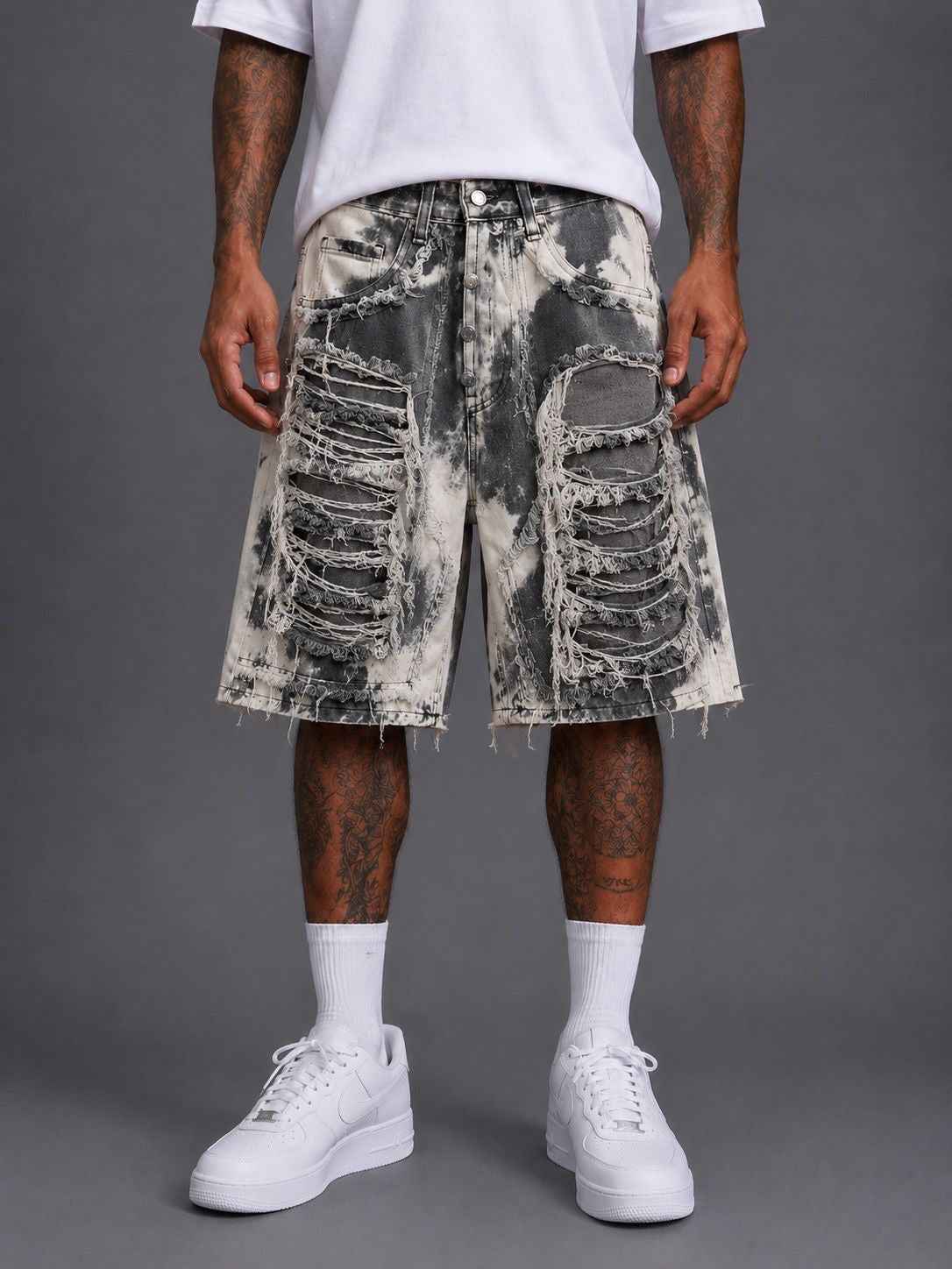 Bermuda Denim Tie-Dye Grigio Distressed