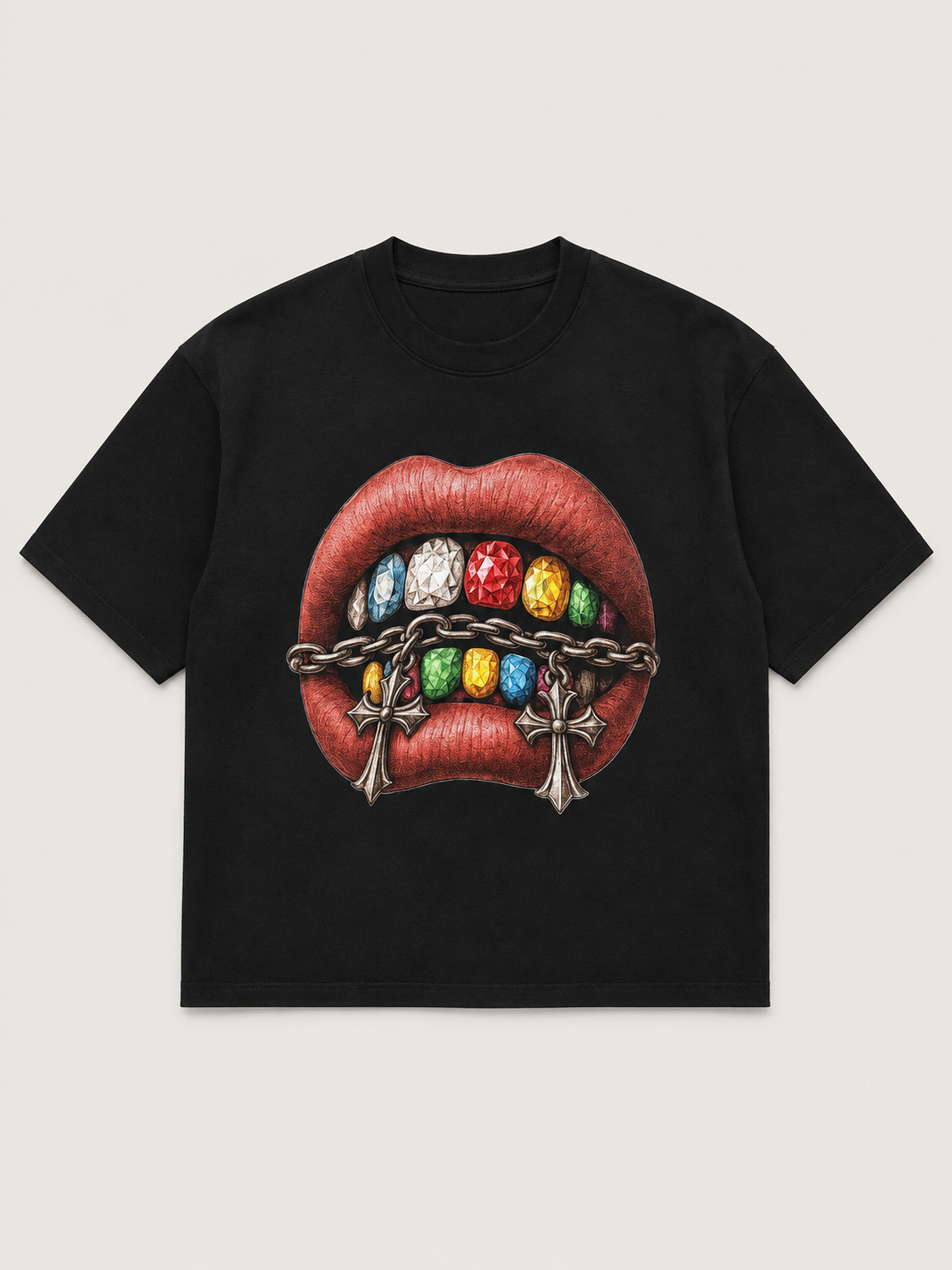 T-shirt boxy fit lips necklace