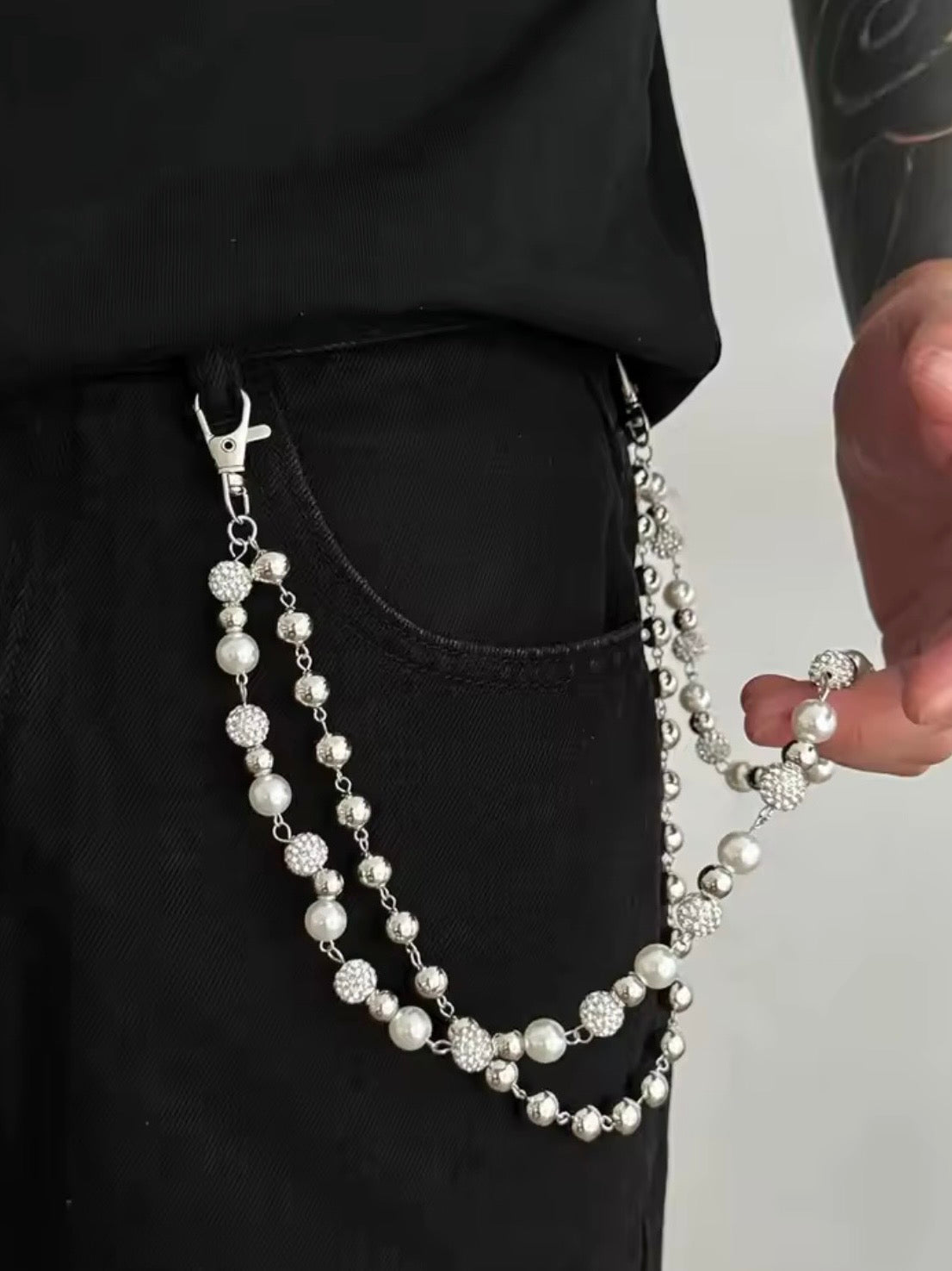 Catena jeans con perle