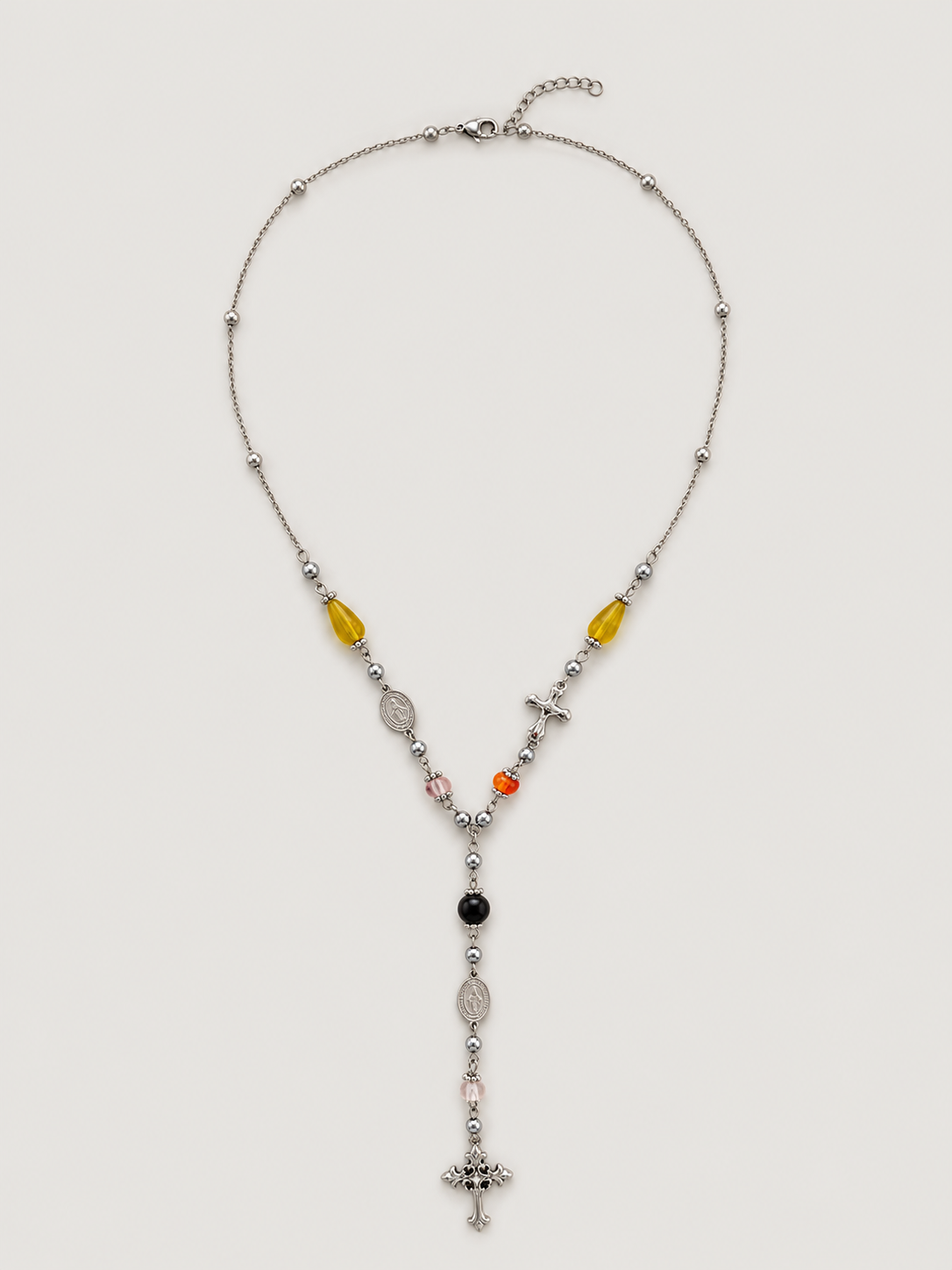 Collana rosario in acciaio inox con dettagli colorati