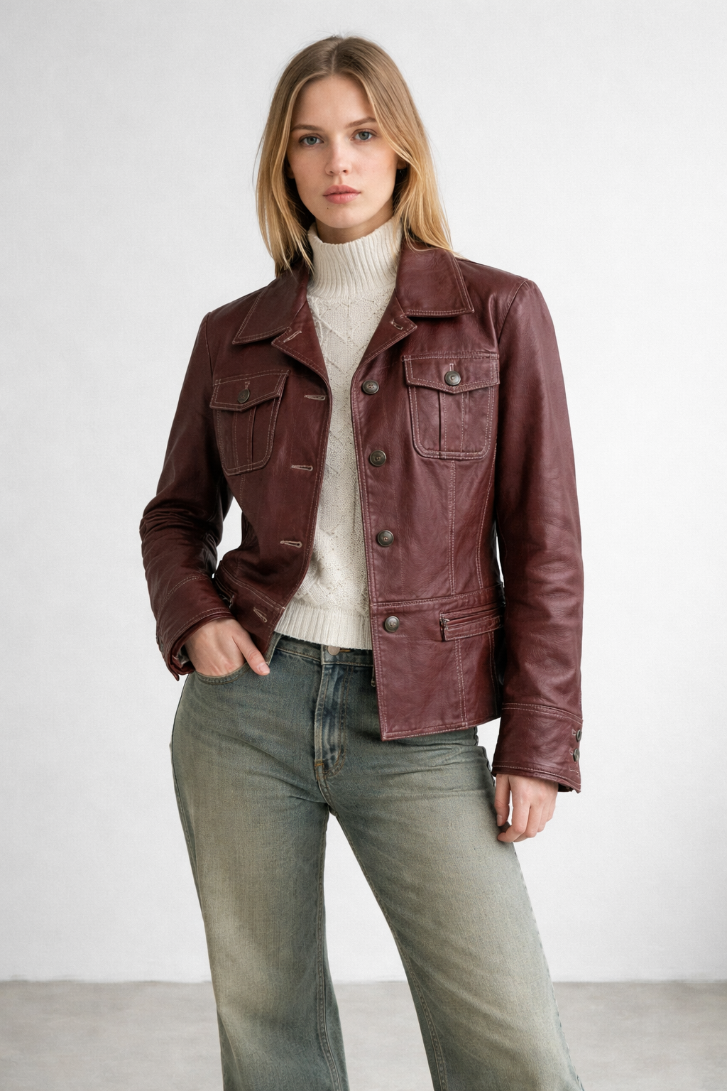 Giacca Vintage in Vera Pelle Bordeaux