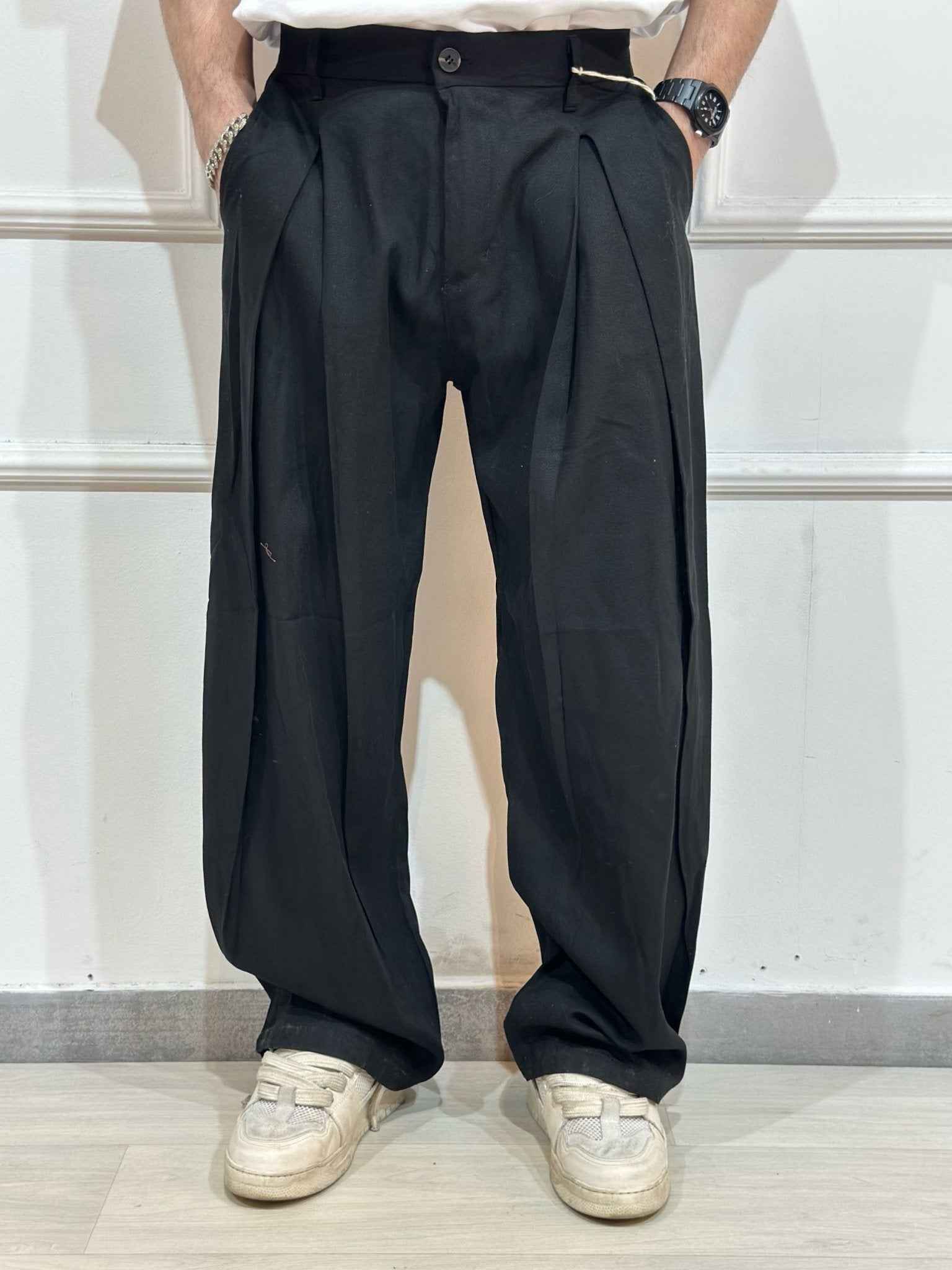 Pantalone in lino baggy double pence