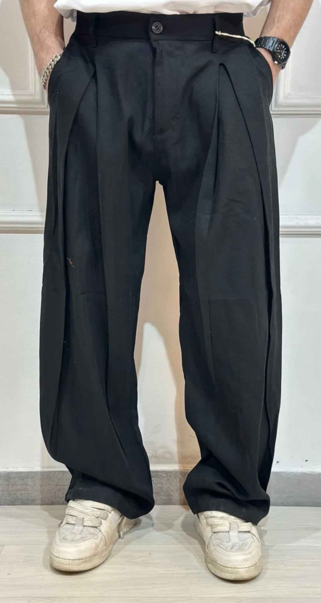 Pantalone in lino baggy double pence